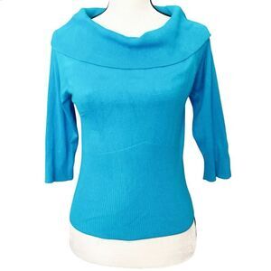 New York City Design Co. Blue 3/4 Sleeve Cowl Neck Knit Sweater Size M